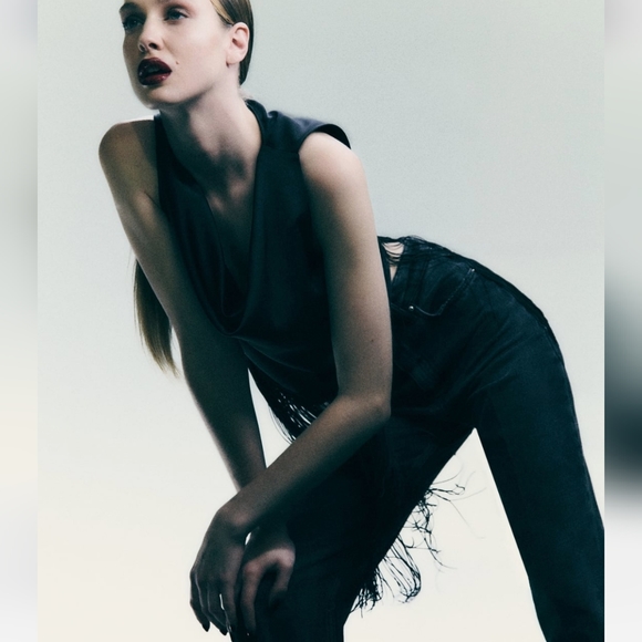 Zara FRINGED SATIN EFFECT TOP bloggers favorite - Picture 5 of 11